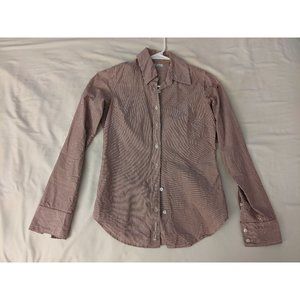 Ben Sherman Striped White Burgundy Women's Button Down XS